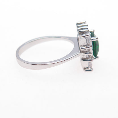 925 Sterling Silver Real Chrome Diopside & C Z Bohemian Ring Size 6.25