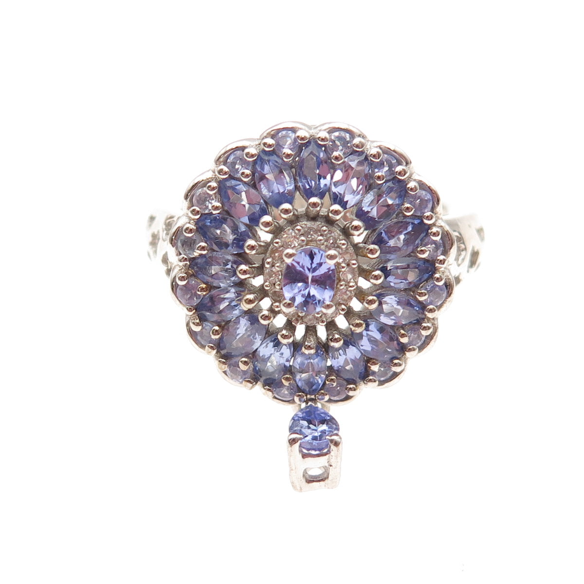 Chuck Clemency 925 Sterling Silver Real Tanzanite & White Topaz Ring Size 8.25