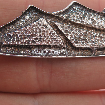 MORNING SUN 925 Sterling Silver Vintage Real Lapis Lazuli Modernist Pin Brooch