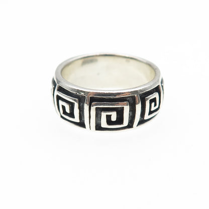 925 Sterling Silver Vintage Greek Maze Oxidized Band Ring Size 7.25