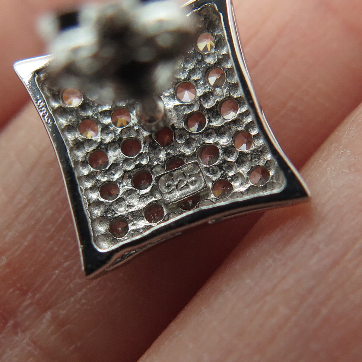925 Sterling Silver Round-Cut C Z Princess Square Stud Earrings