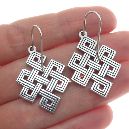 925 Sterling Silver Vintage Celtic Knot Oxidized Dangle Earrings