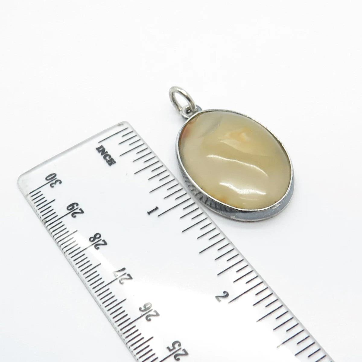 925 Sterling Silver Vintage Real Agate Gem Oval Pendant