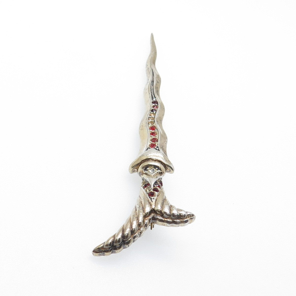 925 Sterling Gold Plated Vintage Rhinestone Sword Pin Brooch (missing 5 stones)