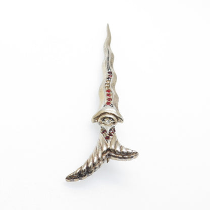 925 Sterling Gold Plated Vintage Rhinestone Sword Pin Brooch (missing 5 stones)