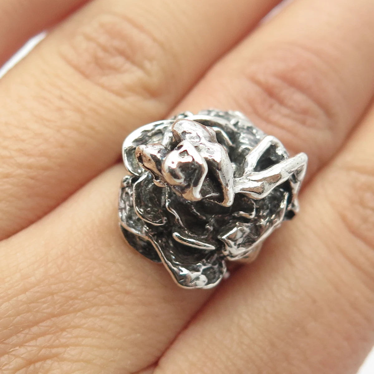925 Sterling Silver Vintage Man & Woman In Love Ring Size 7