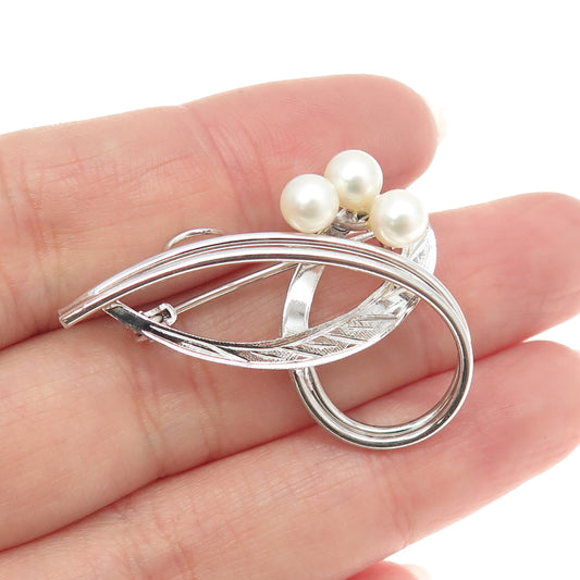 925 Sterling Silver Antique Art Deco Real Pearl Twisted Pin Brooch / Pendant
