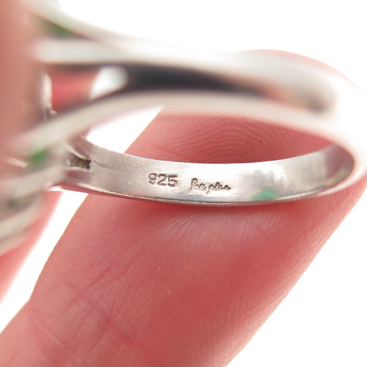 Jolie Gabor 925 Sterling Silver Green & White C Z Bohemian Ring Size 6.75