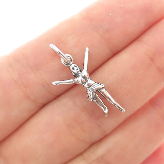 925 Sterling Silver Vintage Cheerleader Minimalist 3D Charm Pendant