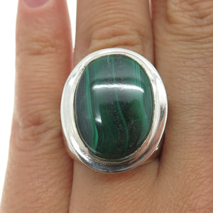 925 Sterling Silver Vintage Real Cabochon Malachite Cave Ring Size 6.25