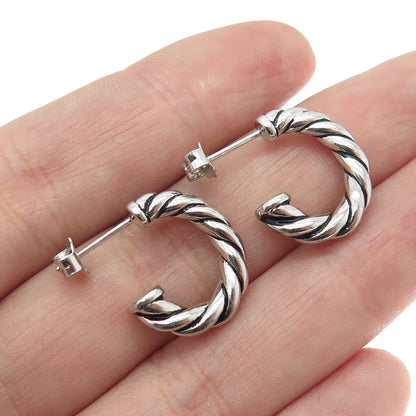 925 Sterling Silver Vintage Twisted Half Hoop Earrings