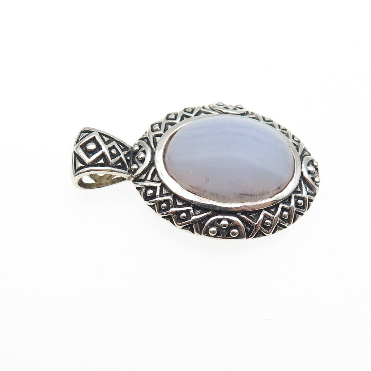 925 Sterling Silver Vintage Real Lace Agate Oxidized Charm Pendant