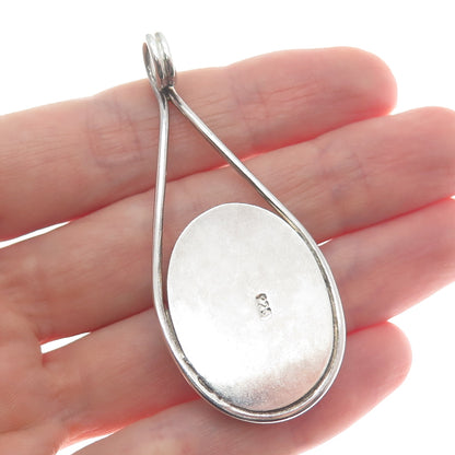 925 Sterling Silver Vintage Real Tiger Eye Gemstone Slide Pendant