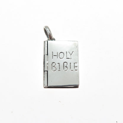925 Sterling Silver Vintage Holy Bible Praying Box Locket Charm Pendant