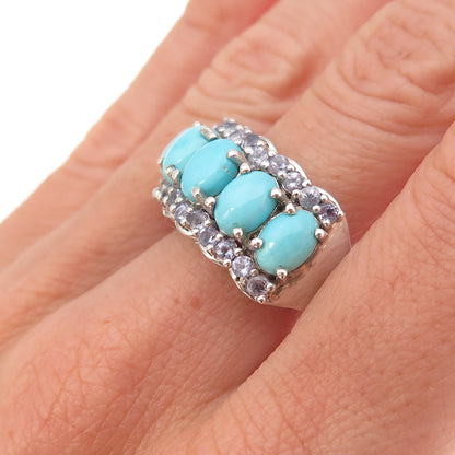 Chuck Clemency 925 Sterling Silver Real Turquoise & Tanzanite Ring Size 8.25