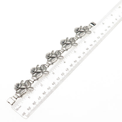 925 Sterling Silver Antique Art Deco Trumpet Flower Bracelet 7.5" Pat. 236854
