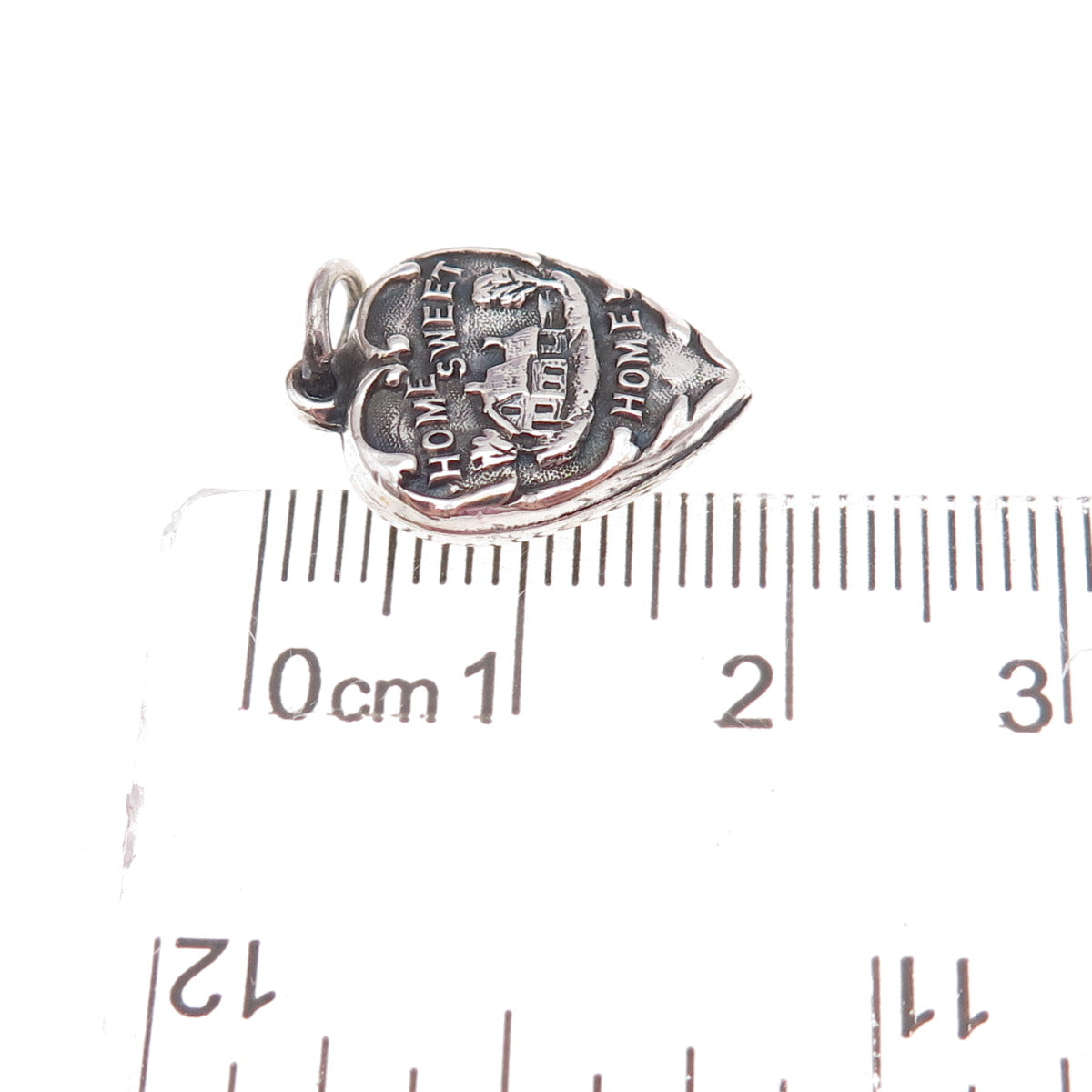 925 Sterling Silver Antique Art Deco Sweet Home Chatelaine Heart Charm Pendant