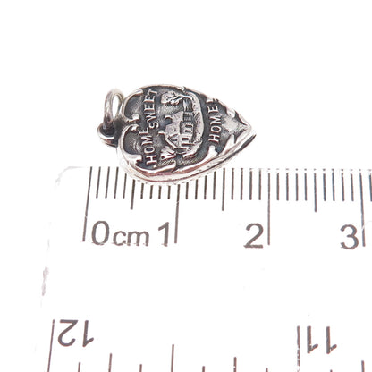925 Sterling Silver Antique Art Deco Sweet Home Chatelaine Heart Charm Pendant