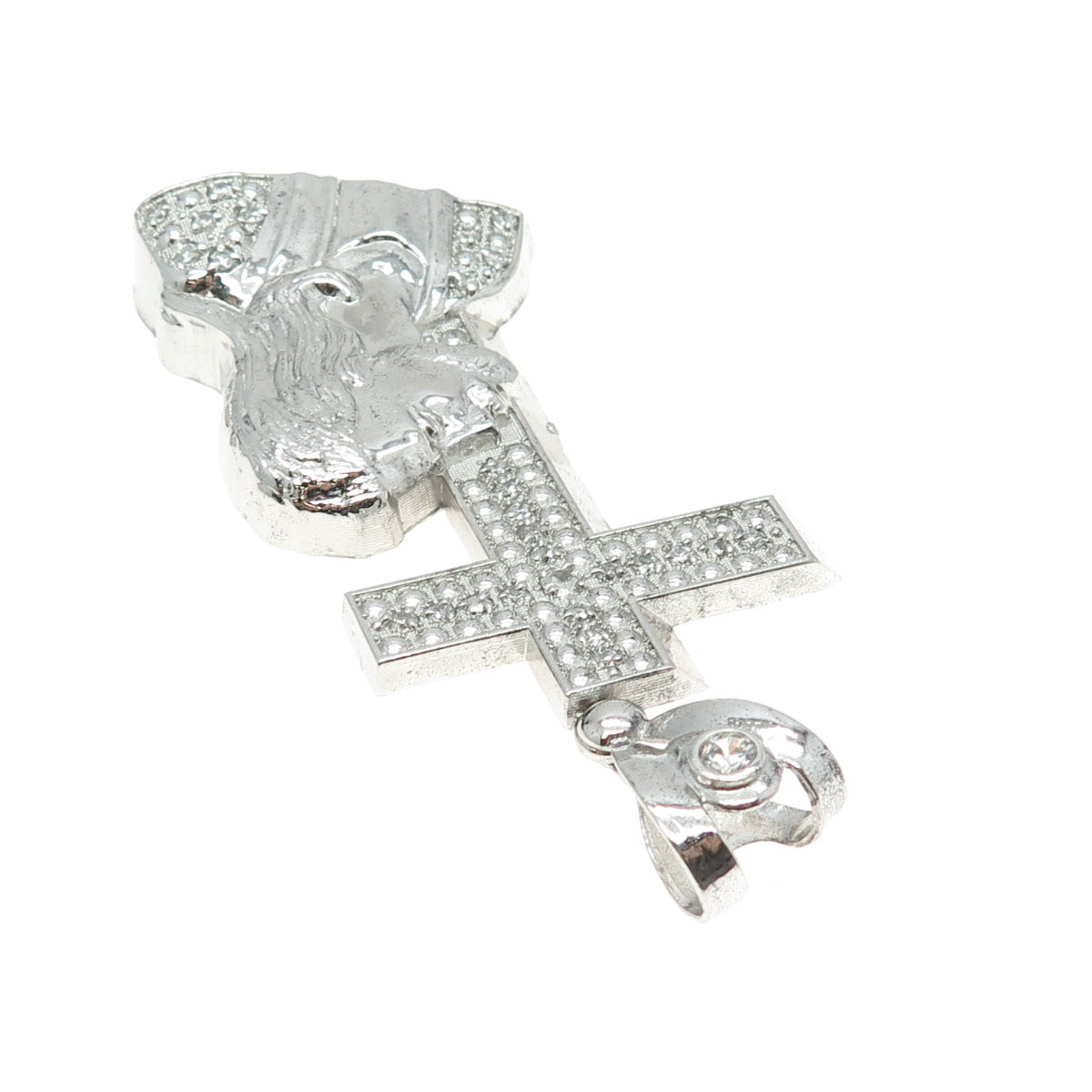 925 Sterling Silver Pave C Z Jesus Cross Religious Pendant