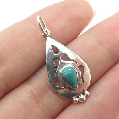 HC Ltd Nepal 925 Sterling Silver Vintage Real Kingman Turquoise Teardrop Pendant