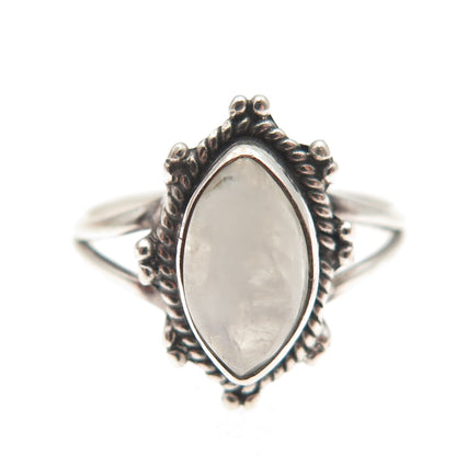 925 Sterling Silver Vintage Real Moonstone Oxidized Ring Size 6.5