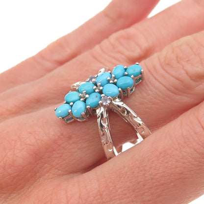 Chuck Clemency 925 Sterling Real Turquoise & Tanzanite Crisscross Ring Size 8.25