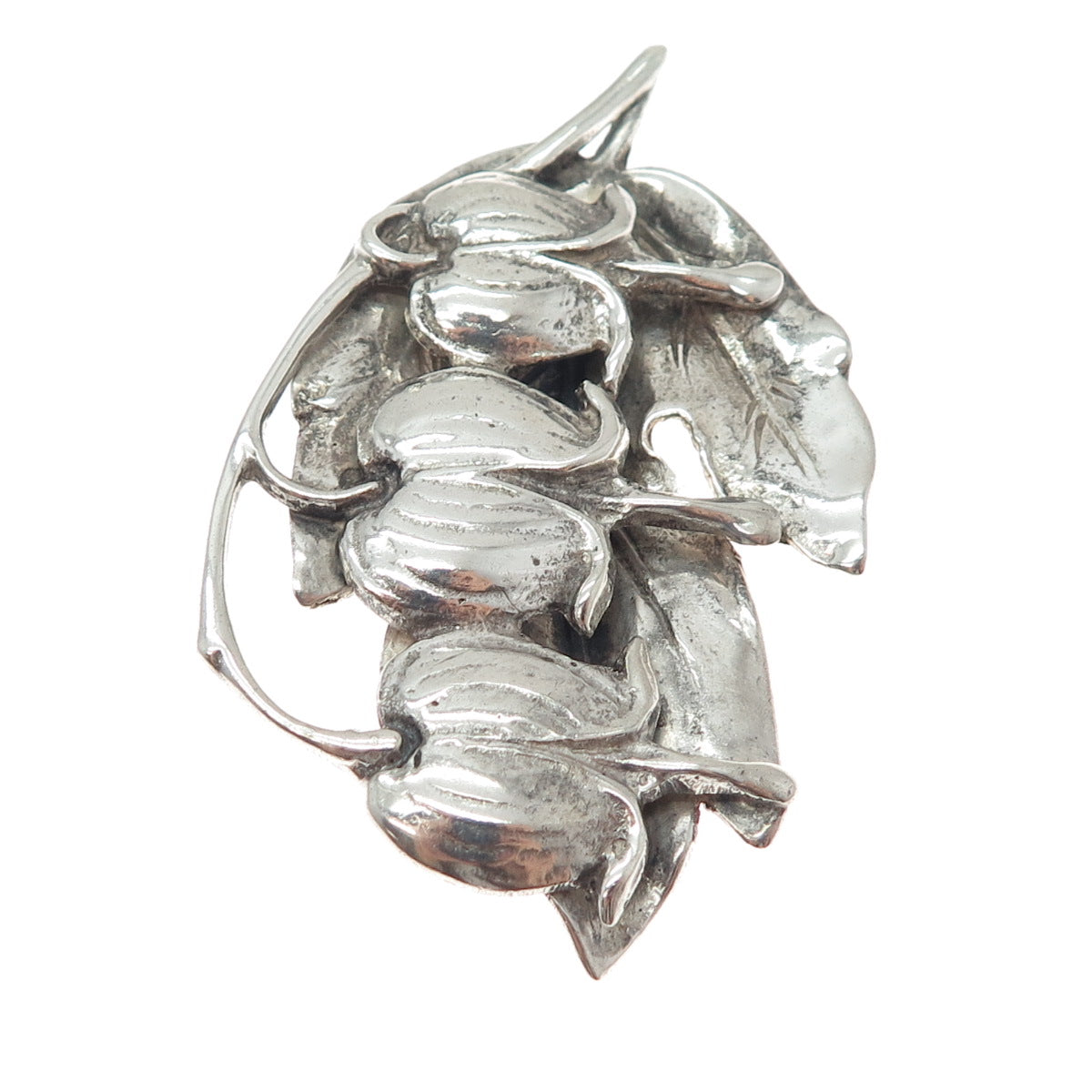 925 Sterling Silver Vintage Bluebell Flower Oxidized Pin Brooch