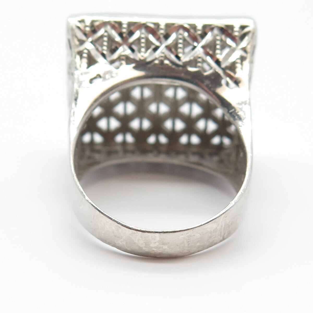 925 Sterling Silver Vintage Italy Square Cage Signet Ring Size 8.5