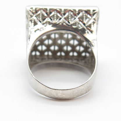 925 Sterling Silver Vintage Italy Square Cage Signet Ring Size 8.5