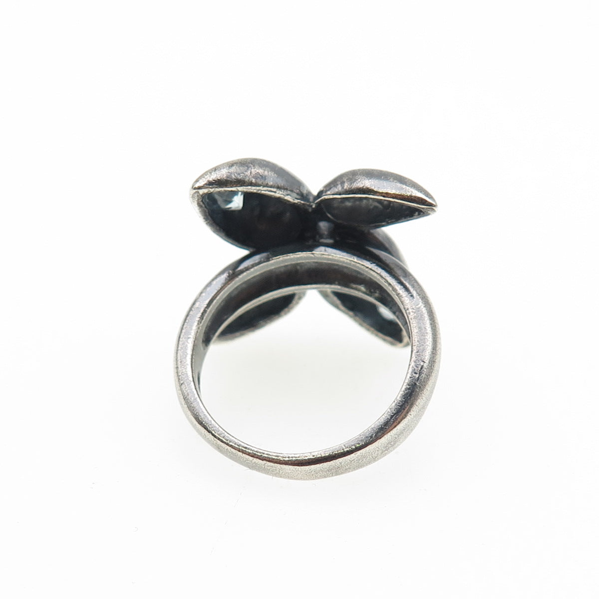 925 Sterling Silver Vintage Real Blue Topaz Modernist Oxidized Ring Size 6