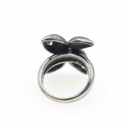 925 Sterling Silver Vintage Real Blue Topaz Modernist Oxidized Ring Size 6