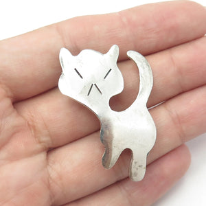 925 Sterling Silver Vintage Mexico Angry Cat Modernist Pin Brooch