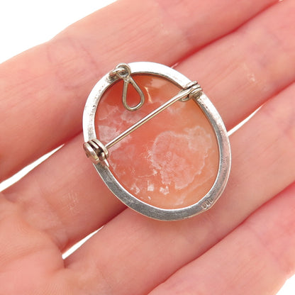 800 Silver 2-Tone Antique Art Deco Real MOP Lady Cameo Pin Brooch / Pendant