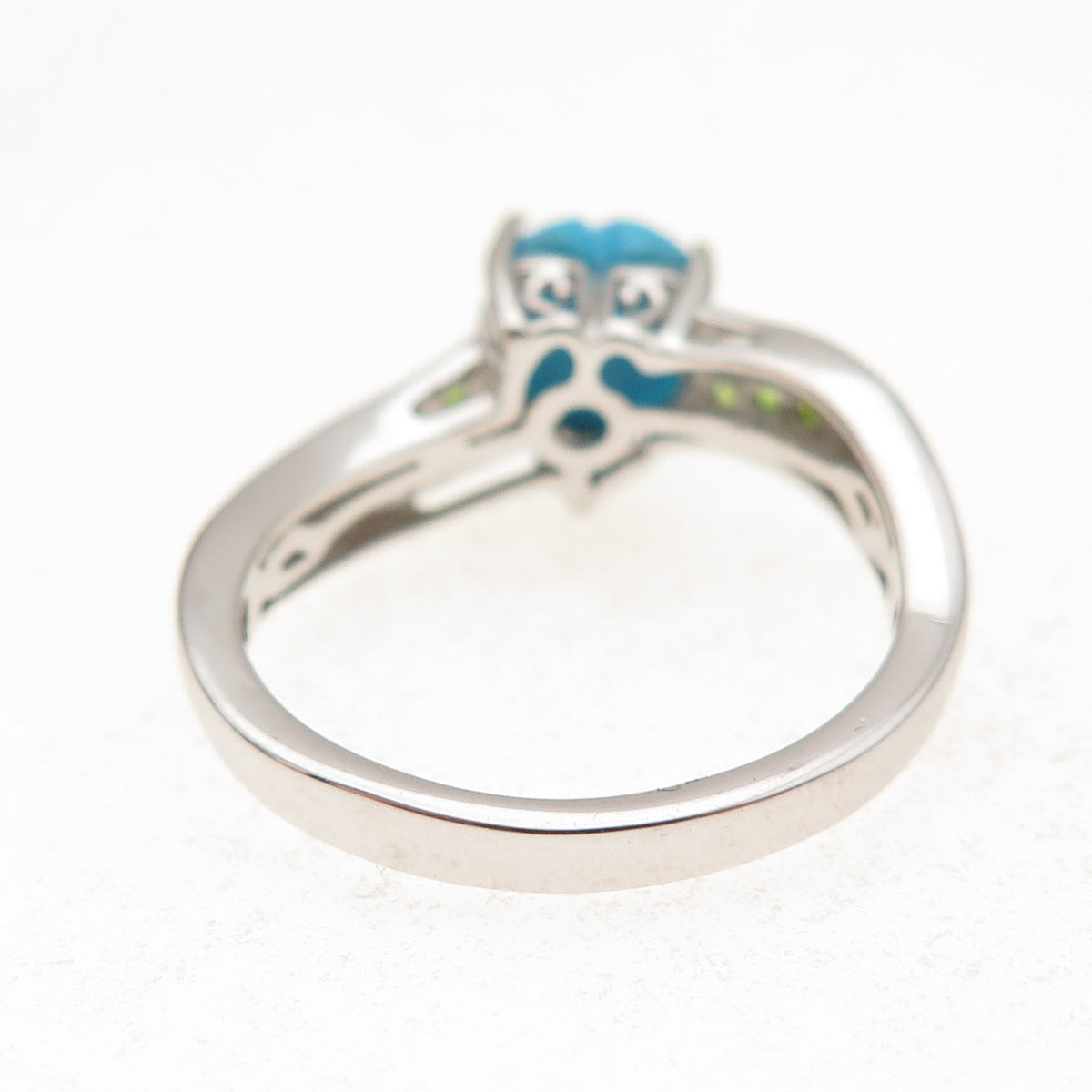 Chuck Clemency 925 Sterling Silver Real Turquoise & Peridot Heart Ring Size 8