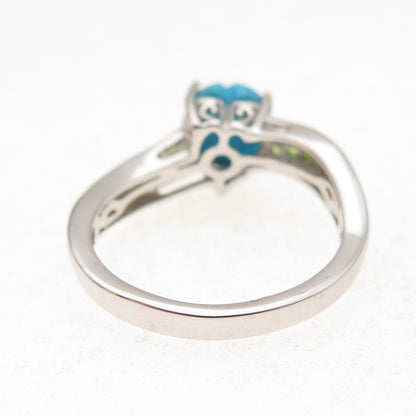 Chuck Clemency 925 Sterling Silver Real Turquoise & Peridot Heart Ring Size 8