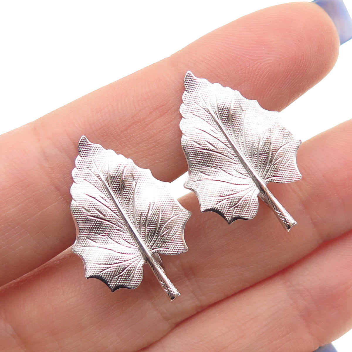DANECRAFT 925 Sterling Silver Antique Art Deco Floral Leaf Screw Back Earrings