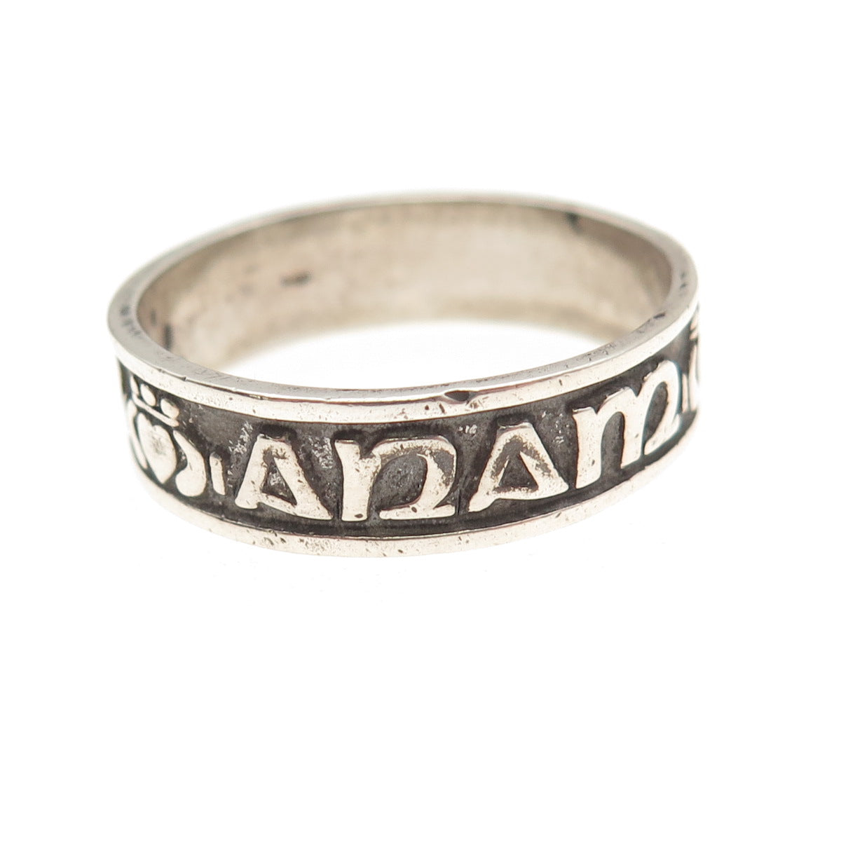925 Sterling Vintage Mo Anam Cara My Soulmate Oxidized Band Ring Size 14.25