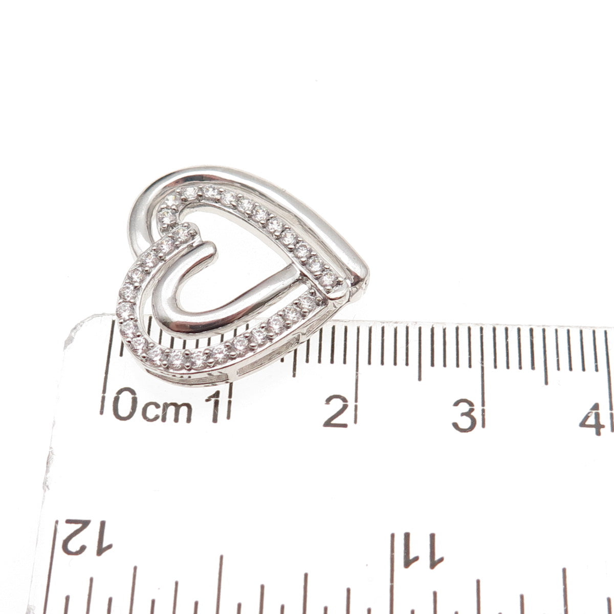 JH Young 925 Sterling Silver Round-Cut C Z Double Heart Mini Slide Charm Pendant