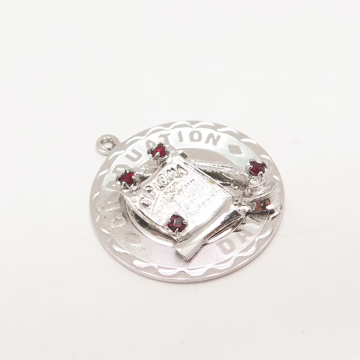 925 Sterling Silver Vintage Spencer Red Garnet Gem "Graduation Day" Pendant