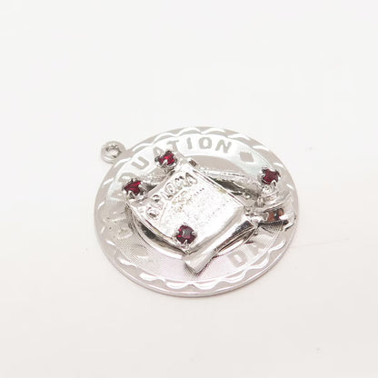 925 Sterling Silver Vintage Spencer Red Garnet Gem "Graduation Day" Pendant