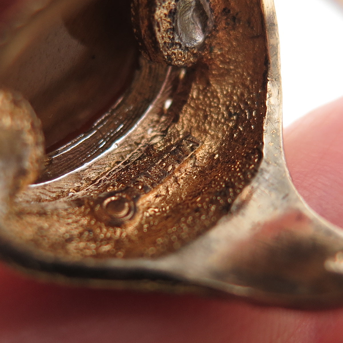 PANETTA Sterling Gold Plated Vintage Real Tiger Eye & Rhinestone Ring Size 6.25