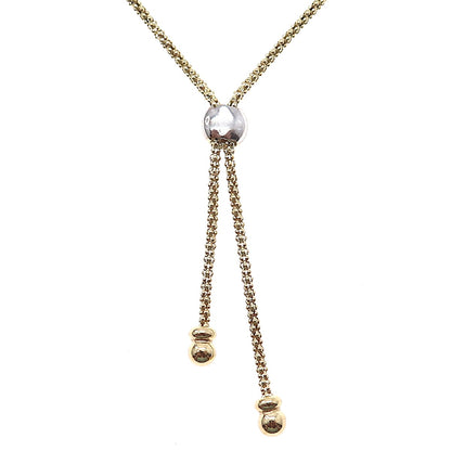 DASAN 925 Sterling Silver Gold Plated Italy Real Diamond Lariat Necklace 20-22"