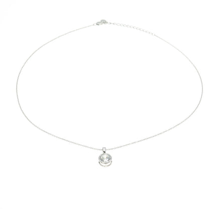 925 Sterling Silver Round-Cut Shaped C Z Pendant Rolo Chain Necklace 18"