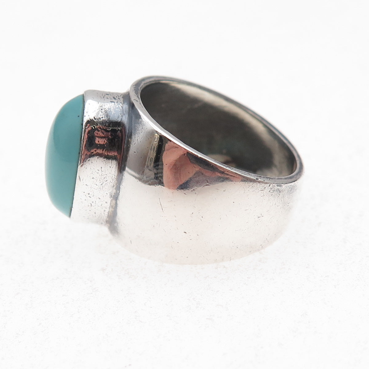 925 Sterling Silver Vintage CII Mexico Real Turquoise Oxidized Ring Size 7