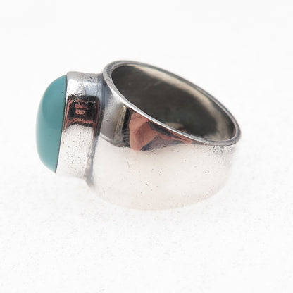 925 Sterling Silver Vintage CII Mexico Real Turquoise Oxidized Ring Size 7