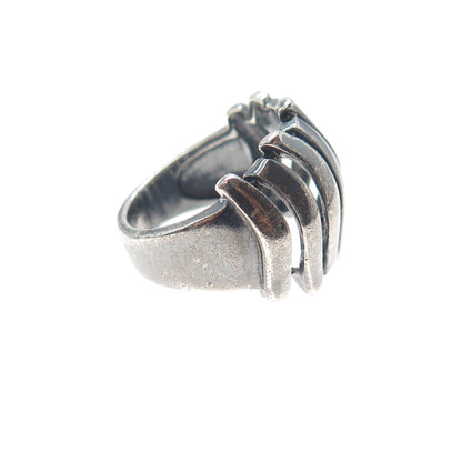 925 Sterling Silver Vintage Modernist Wavy Ribbed Oxidized Ring Size 5.75