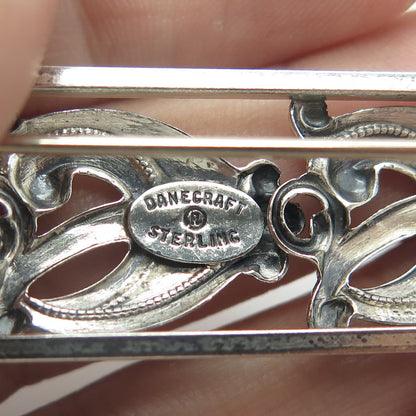DANECRAFT 925 Sterling Silver Antique Art Deco Jug Row Swirl Pin Brooch