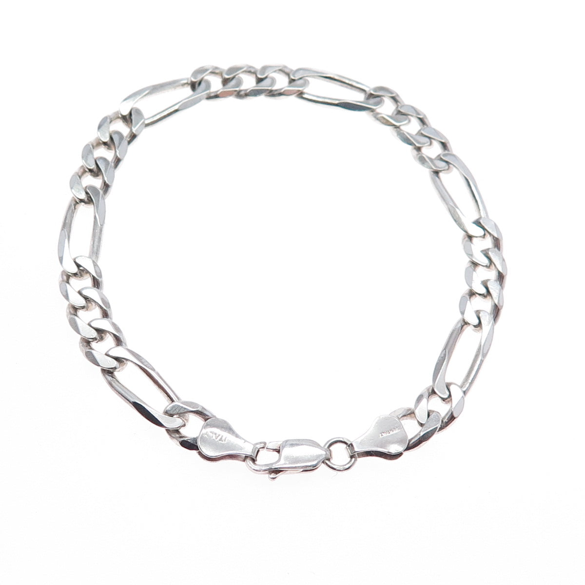 925 Sterling Silver Vintage Italy Figaro Link Bracelet 7.5"