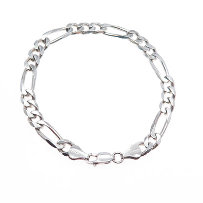 925 Sterling Silver Vintage Italy Figaro Link Bracelet 7.5"
