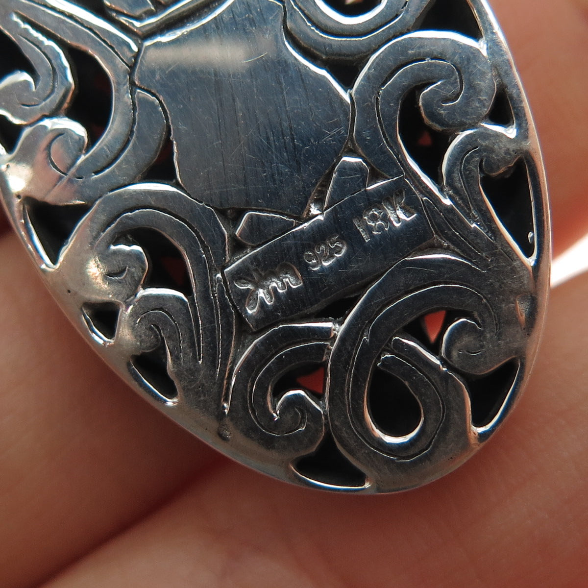 925 Sterling Silver 18K Gold Vintage Ornate Cross Oxidized Charm Pendant